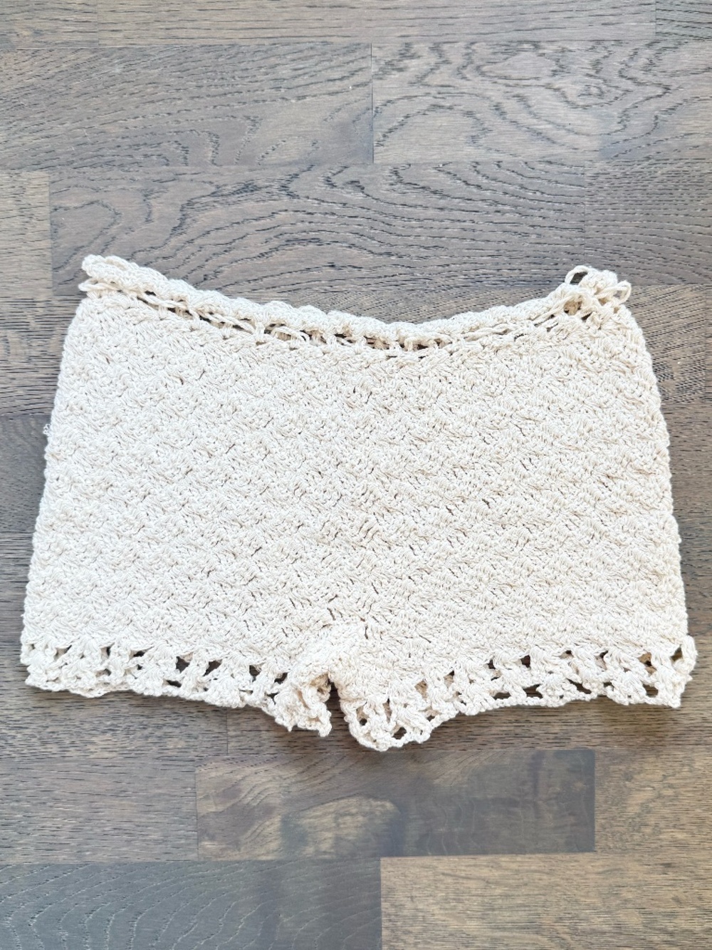 Handmade Crochet Shorts XS Boho Beach Cover Up Cream Drawstring Coquette Cottage